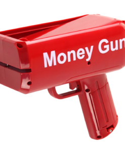 Raudona Money Gun pinigų šaudyklė – su banknotais