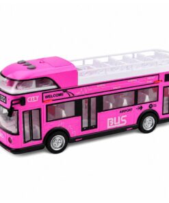 Rožinis dviaukštis miesto autobusas vaikams