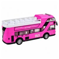Rožinis dviaukštis miesto autobusas vaikams