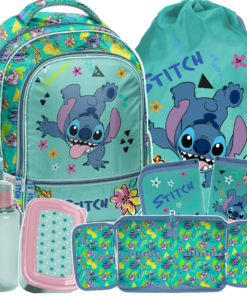 Mokyklinis rinkinys 5‑in‑1 „Stitch“ – kuprinė, penalas, batų maišelis, pietų dėžutė, gertuvė, PASO