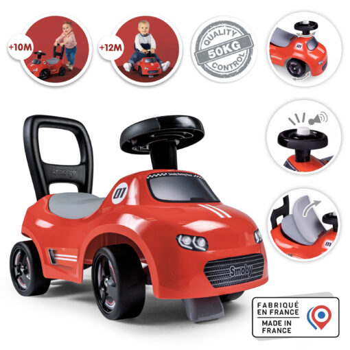 Smoby Ride‑On raudona važiuoklė su klaksonu ir daiktadėže