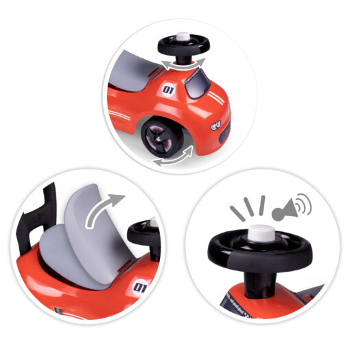 Smoby Ride‑On raudona važiuoklė su klaksonu ir daiktadėže
