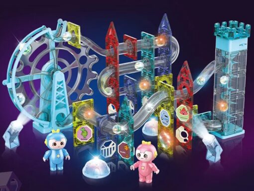 Šviečianti magnetinė rutuliukų trasa su liftu ir velnio ratu