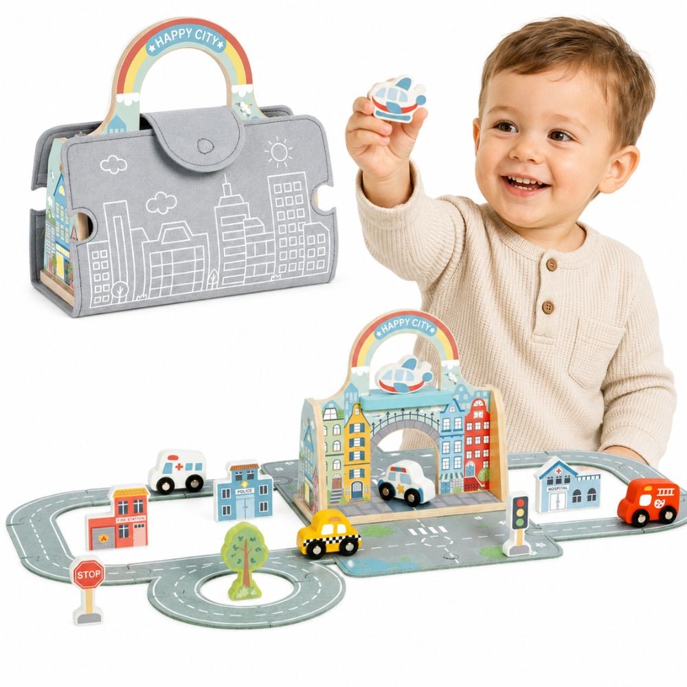 Tooky Toy &bdquo;Minilinn&ldquo; koos kotiga &ndash; kaasaskantav linnamaailm v&auml;ikestele k&auml;tele