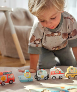 Tooky Toy medinė dėlionė „Transporto priemonės“ – 7 el.