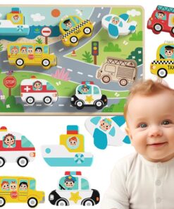 Tooky Toy medinė dėlionė „Transporto priemonės“ – 7 el.