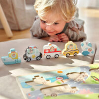 Tooky Toy medinė dėlionė „Transporto priemonės“ – 7 el.