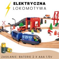 Tooky Toy medinė gaisrinės traukinio trasa su elektrine lokomotyva