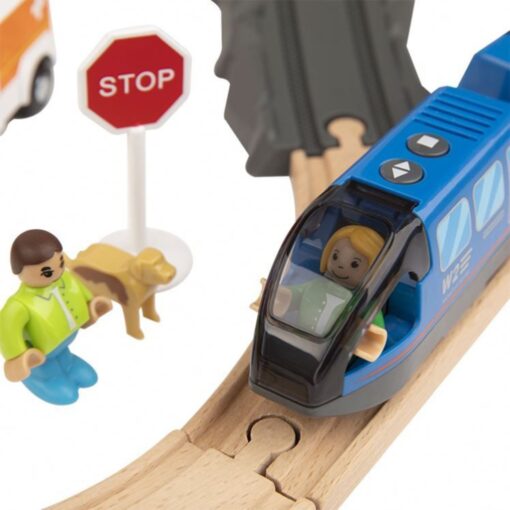 Tooky Toy medinė gaisrinės traukinio trasa su elektrine lokomotyva