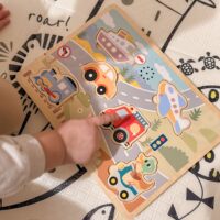 Tooky Toy medinė interaktyvi traukinio dėlionė – 6 el.