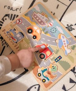 Tooky Toy medinė interaktyvi traukinio dėlionė – 6 el.