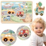 Tooky Toy medinė interaktyvi traukinio dėlionė – 6 el.