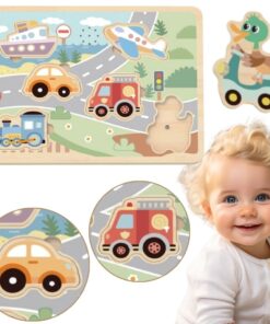 Tooky Toy medinė interaktyvi traukinio dėlionė – 6 el.