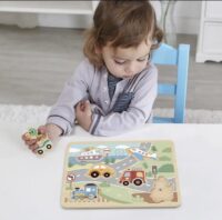 Tooky Toy medinė interaktyvi traukinio dėlionė – 6 el.