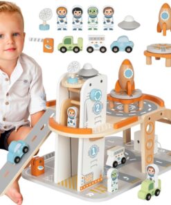 Tooky Toy medinė kosminė stotis su raketa