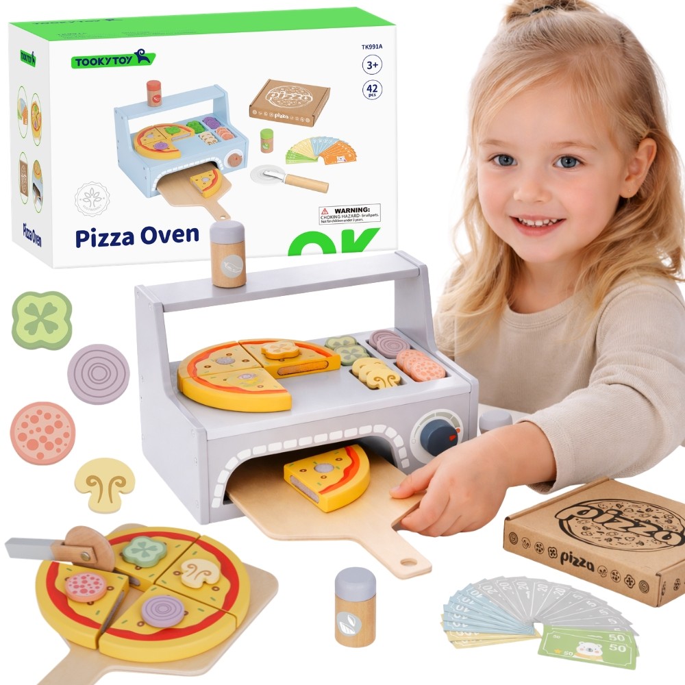 Tooky Toy medinė picų krosnis su priedais – kūrybinei picų šventei