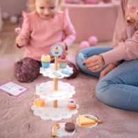Tooky Toy medinė trijų aukštų saldumynų patera su 22 elementais