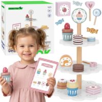 Tooky Toy medinė trijų aukštų saldumynų patera su 22 elementais