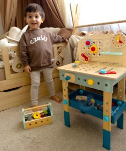 Tooky Toy medinis darbo stalas – 48 dalių meistro dirbtuvės su įrankiais