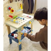 Tooky Toy medinis darbo stalas – 48 dalių meistro dirbtuvės su įrankiais