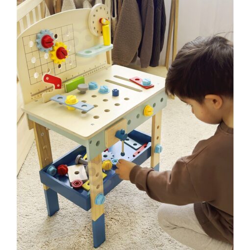 Tooky Toy medinis darbo stalas – 48 dalių meistro dirbtuvės su įrankiais