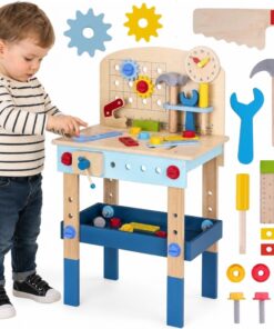 Tooky Toy medinis darbo stalas – 48 dalių meistro dirbtuvės su įrankiais