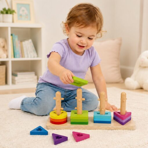Tooky Toy medinis formų ir spalvų rūšiuoklis – mokymasis skaičiuoti ir rūšiuoti