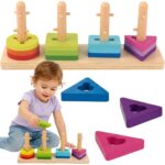 Tooky Toy medinis formų ir spalvų rūšiuoklis – mokymasis skaičiuoti ir rūšiuoti