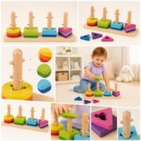 Tooky Toy medinis formų ir spalvų rūšiuoklis – mokymasis skaičiuoti ir rūšiuoti