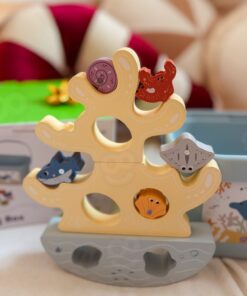 Tooky Toy medinis jūros pasaulio rinkinys 2in1: balansavimo bokštas + magnetinė žvejyba