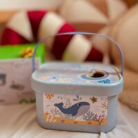 Tooky Toy medinis jūros pasaulio rinkinys 2in1: balansavimo bokštas + magnetinė žvejyba