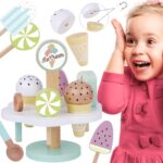 Tooky Toy medinis magnetinių ledų stendas su 7 ledais ir šaukšteliu
