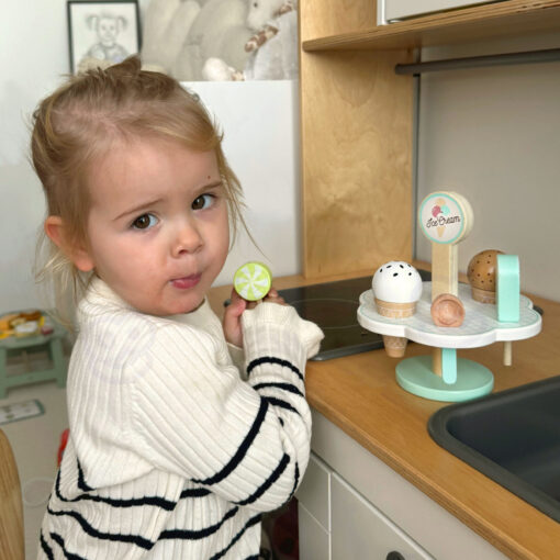 Tooky Toy medinis magnetinių ledų stendas su 7 ledais ir šaukšteliu