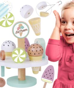 Tooky Toy medinis magnetinių ledų stendas su 7 ledais ir šaukšteliu