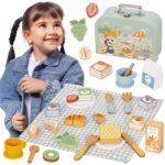 Tooky Toy medinis pikniko rinkinys lagamine su aksesuarais