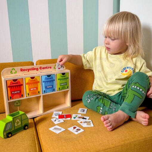 Tooky Toy puidust sorteerimiskeskus "Taaskasutus" - &ouml;koloogiline Montessori m&auml;ng