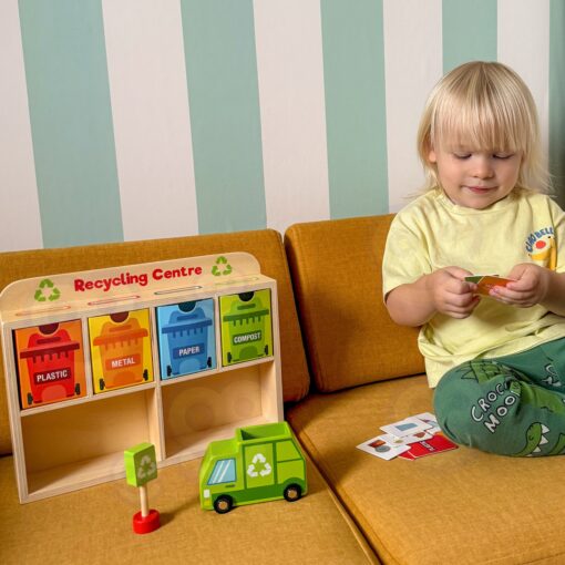 Tooky Toy puidust sorteerimiskeskus "Taaskasutus" - &ouml;koloogiline Montessori m&auml;ng