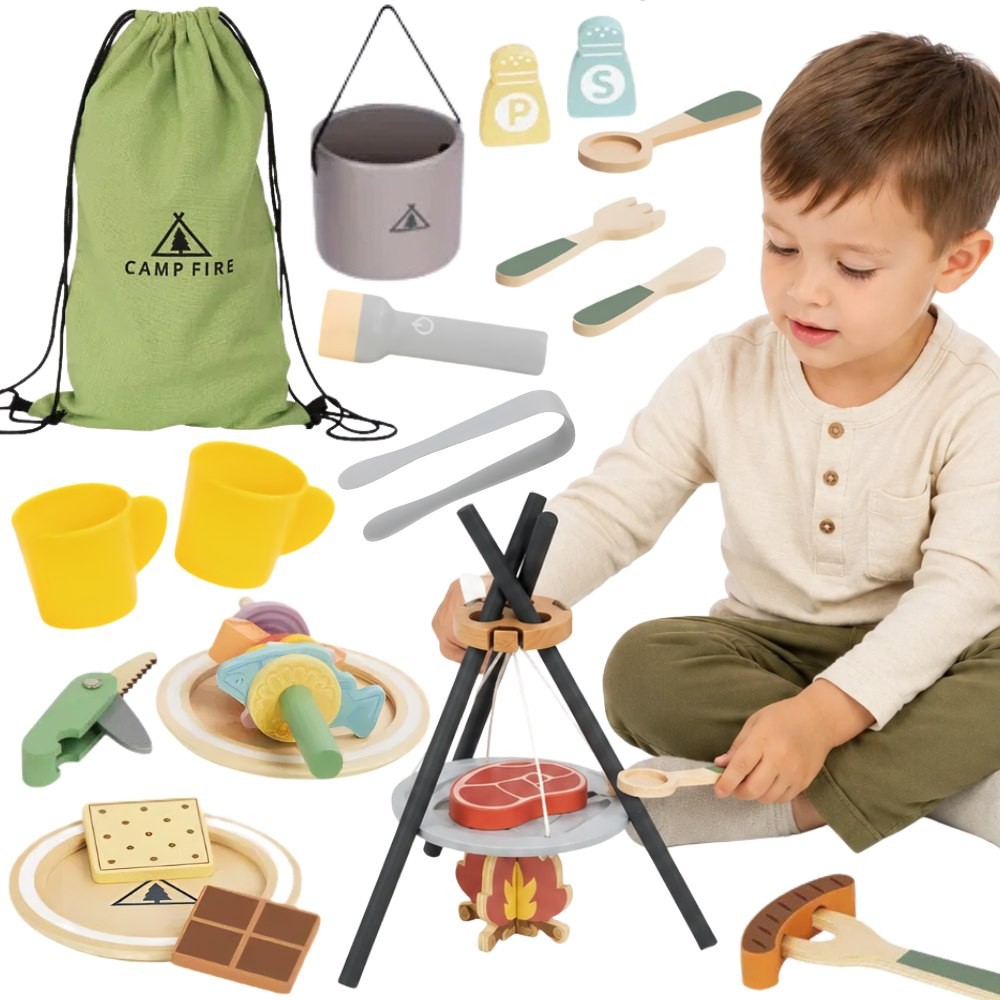 Tooky Toy medinis stovyklavimo ir laužo rinkinys