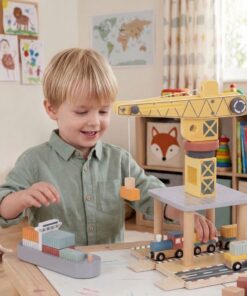 Tooky Toy medinis uostas su konteineriniu kranu