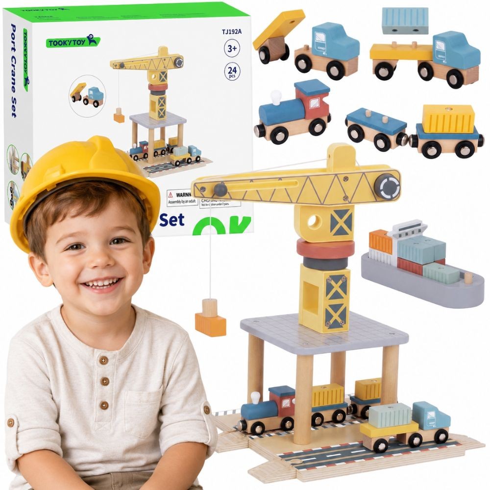 Tooky Toy medinis uostas su konteineriniu kranu