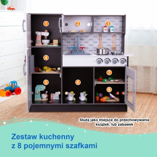 Tooky Toy moderni medinė virtuvėlė su 7 aksesuarais