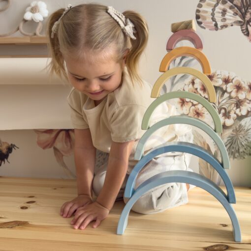 Tooky Toy pastelinių medinių vaivorykštės lankų rinkinys – 8 el.