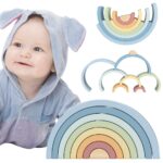 Tooky Toy pastelinių medinių vaivorykštės lankų rinkinys – 8 el.