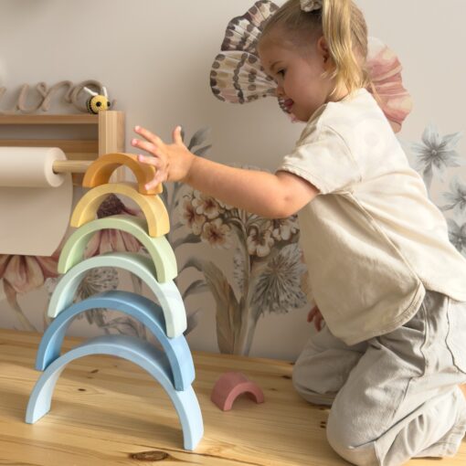 Tooky Toy pastelinių medinių vaivorykštės lankų rinkinys – 8 el.