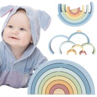 Tooky Toy pastelinių medinių vaivorykštės lankų rinkinys – 8 el.