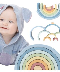 Tooky Toy pastelinių medinių vaivorykštės lankų rinkinys – 8 el.