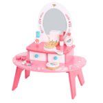 Tooky Toy rožinis medinis kosmetinis staliukas su veidrodžiu ir aksesuarais