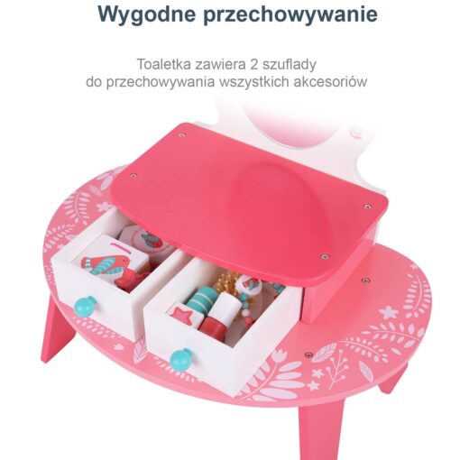 Tooky Toy rožinis medinis kosmetinis staliukas su veidrodžiu ir aksesuarais