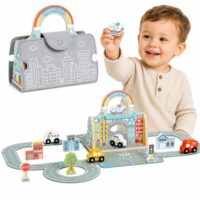 Tooky Toy „Mini Miestas“ pridedama torba – nešiojamas miesto pasaulis mažoms rankoms