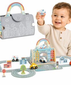 Tooky Toy „Mini Miestas“ pridedama torba – nešiojamas miesto pasaulis mažoms rankoms